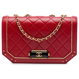Borsa a tracolla Chanel Small Quilted Calfskin rossa con chiusura Octagon CC