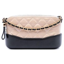 Chanel Gabrielle Double Zip Clutch mit Kette Crossbody Bag aus bicolor schwarzem genarbtem Kalbsleder