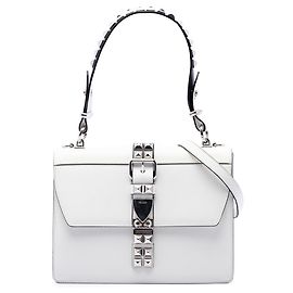 Borsa Satchel Elektra con borchie in pelle City Calf e Saffiano bianca Prada