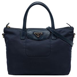 Borsa Prada in Tessuto con rifiniture in Saffiano Blu