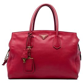 Sac à main convertible à zip en vitello daino rouge de Prada