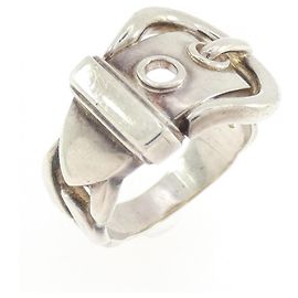 Hermès Bague Anneau Hermes Boucles Sellier Silver