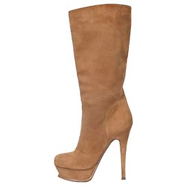 Autre Marque Saint Laurent Plateaus-Stiletto-Kniehohe Stiefel aus Wildleder 36.5 gebraucht