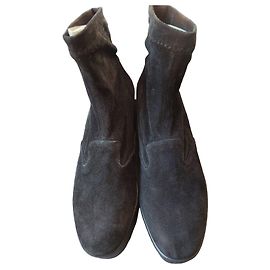 Robert Clergerie Clergerie AGN Vel Stretch Black Suede Wedge Boots