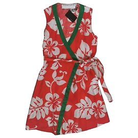 Jc De Castelbajac Sommerkleid aus Leinen mit floralem Druck in Rot und Weiß