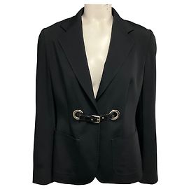 Dolce & Gabbana Black Crepe Jacket with Patent Leather Belt