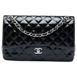 Borsa a tracolla Chanel Jumbo Classic Double Flap in vernice nera