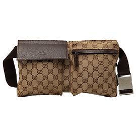 Borsello cintura Gucci GG Canvas beige con doppia tasca