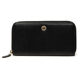 Black Chanel CC Textured Calfskin Button Zip Around Wallet Long Wallets