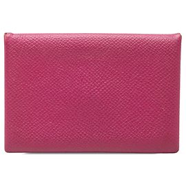 Porta-cartões Hermès Calvi em Epsom Rosa