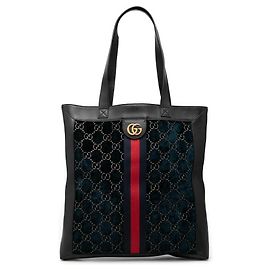 Gucci Large GG Ophidia Shopper aus blauem Samt mit Web-Detail