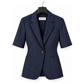 Blazer Vintage Max Mara para Mulher, azul marinho, manga curta, 100% algodão – IT 42