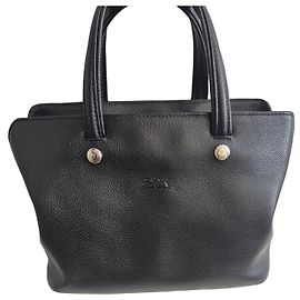 Longchamp Le Foulonne borsa a mano in pelle di vitello grana nera manici rigidi logo cavallo impresso