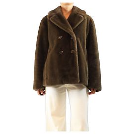 Autre Marque Giacca doppiopetto in eco-pelliccia Laura marrone - size UK 16