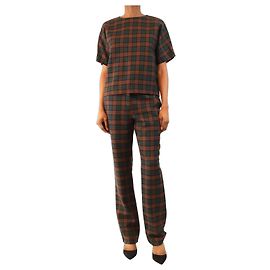 Mulberry Conjunto de top y pantalón de lana a cuadros marrón y verde - size UK 8