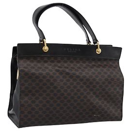 Céline CELINE Macadam Hand Bag PVC Leather Black Gold Tone
