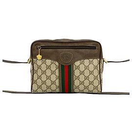 GUCCI Vintage Old Gucci Sherry Line Schultertasche und Beuteltasche aus Leder mit GG-Muster und Logo