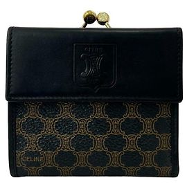 Céline Celine Vintage Macadam Triomphe Logo Leather Wallet