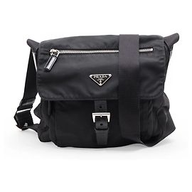 Prada Tessuto Nylon Triangle Logo Leather Shoulder Bag