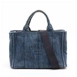 Bolsa de Ombro 2-Way Prada Canapa Triangle Logo em denim
