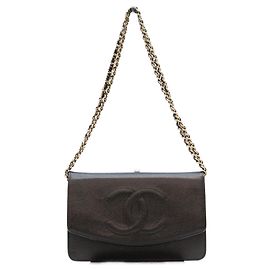 Cartera de hombro con cadena Chanel en piel caviar negra