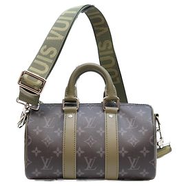 Louis Vuitton Monogram Eclipse Khaki Green Keepall Bandoulière 25