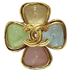 Chanel Coco Mark Clover Colored Stone Brooch