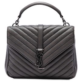 Autre Marque Bolso Satchel College Saint Laurent de piel de oveja chevron gris tamaño Medium con monograma