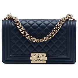 Chanel Blue Old Medium Quilted Lambskin Boy Flap