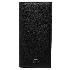 Autre Marque Cartera larga bifold Dior de piel de becerro granulada negra CD Icon