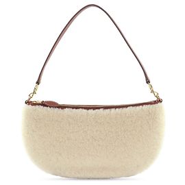 Loro Piana Mini Convertible Handtasche aus Shearling mit weißem Kalbsleder-Besatz