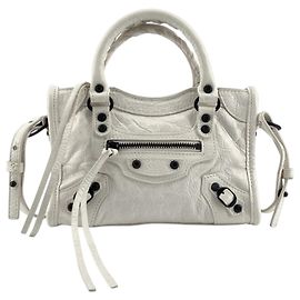 Balenciaga White Nano Lambskin Motocross Classic Le City Satchel