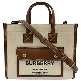 Burberry Freya Mini Canvas Tote in Braun