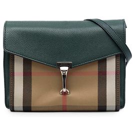 Burberry Derby Macken Crossbody aus grünem Leder und House Check Canvas, klein