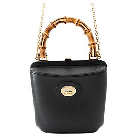 Gucci Mini Dollar Calfskin Bamboo Marina Bucket Bag schwarz