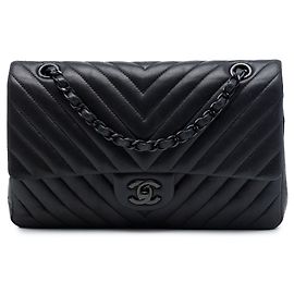 Chanel Black Medium Classic Chevron Lambskin So Black Double Flap