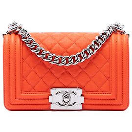 Chanel Orange Small Quilted Caviar Boy Flap