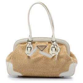 Sac à épaule Prada en raphia beige