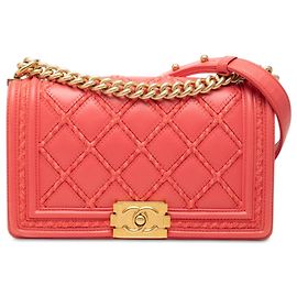 Chanel Pink Old Medium Stitched Lambskin and Tweed Boy Flap