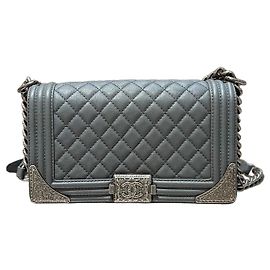 Chanel Boy Bag Medium Grey  Leather