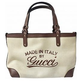 Borsa Tote Gucci in tela e pelle beige e marrone