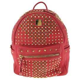 Mochila MCM em couro vermelho