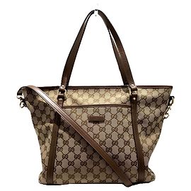 Saco Tote 2-Way Gucci em tela GG e couro marrom bege