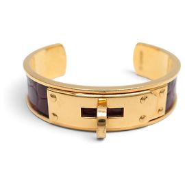 Hermès HERMES KELLY OFFENER ARMREIF VERGOLDET & KROKODILLEDER GR. 15.5CM BANGLE