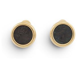 BOUCLES D'OREILLES BULGARI MONETE PIECE ANCIENNE AVANT JC OR 18K 22.5GR EARRINGS