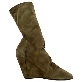 Rick Owens Cantilever Open-Toe Wedge Boots aus braunem Wildleder