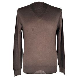  Prada Knitted V-Neck Sweater in Brown Wool