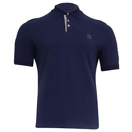 Brunello Cucinelli Kurzarm-Poloshirt aus Baumwolle in Navy Blau