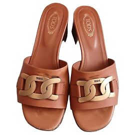 Tod's Kate Camel Leather Sandals with Metal Buckles