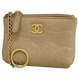 Portamonete Chanel in pelle di agnello beige